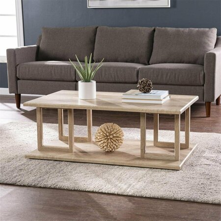 HOMEROOTS 42 in. Wood Two Tier Rectangular Coffee Table, Natural Light Brown 402171